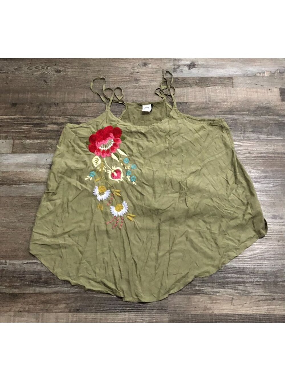 Anthropologie AKEMI and KIN Embroidered Tank Blouse Top Floral Green Large